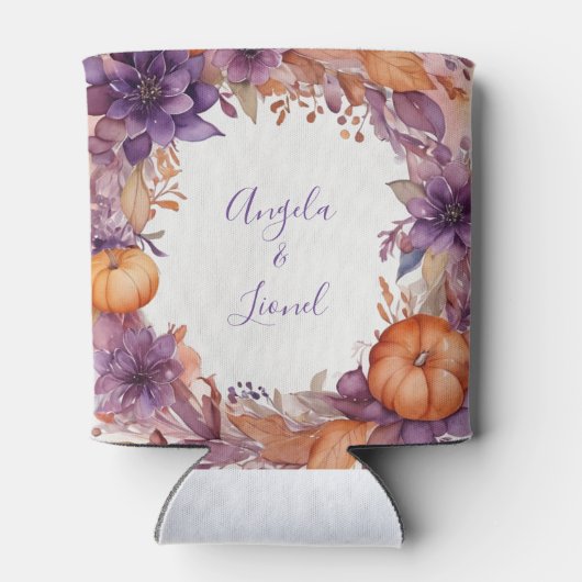 エレガントカボチャ紫の花結婚の数 缶クーラー (裏面)