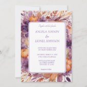 エレガントカボチャ紫フラワーズ結婚式招待状 招待状 (正面)