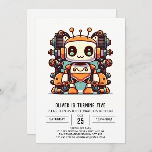 エレガントカラフルアンティーク誕生日 招待状 (正面/裏面)