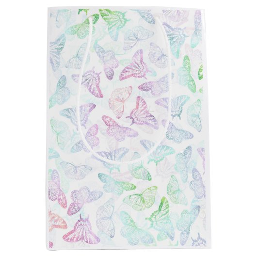 エレガントカラフルグリッター蝶デザイン ミディアムペーパーバッグ (正面)