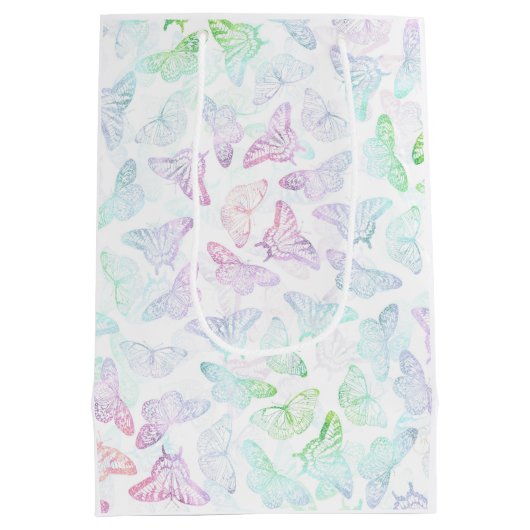 エレガントカラフルグリッター蝶デザイン ミディアムペーパーバッグ (裏面)