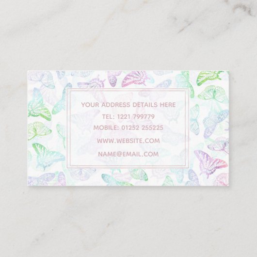 エレガントカラフルグリッター蝶デザイン 名刺 (裏面)