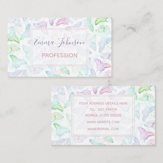 エレガントカラフルグリッター蝶デザイン 名刺 (正面/裏面)