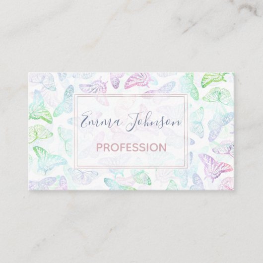 エレガントカラフルグリッター蝶デザイン 名刺 (正面)
