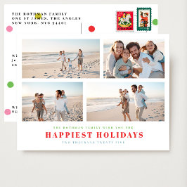 エレガントカラフルスタイリッシュ4 Photo Collage HAPPIEST シーズンポストカード