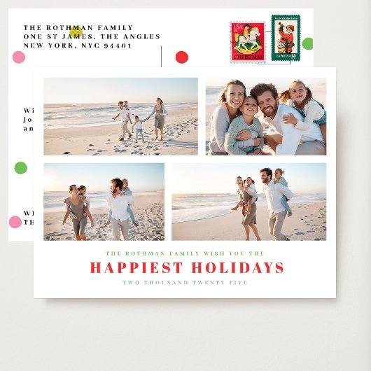 エレガントカラフルスタイリッシュ4 Photo Collage HAPPIEST シーズンポストカード