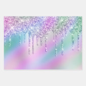 エレガントカラフルスタイリッシュ・ホログラフィーグリッター乾燥 ラッピングペーパーシート (正面3)