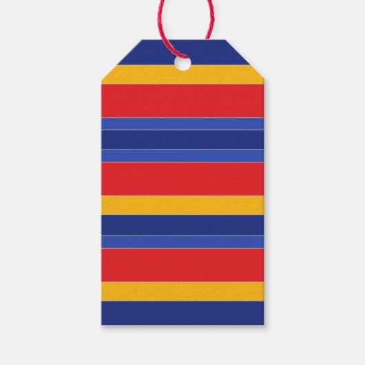 エレガントカラフルストライプ、赤い青の黄色と銀 ギフトタグ (正面)