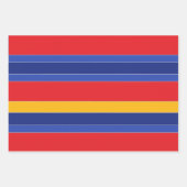 エレガントカラフルストライプ、赤い青の黄色と銀 ラッピングペーパーシート (正面3)