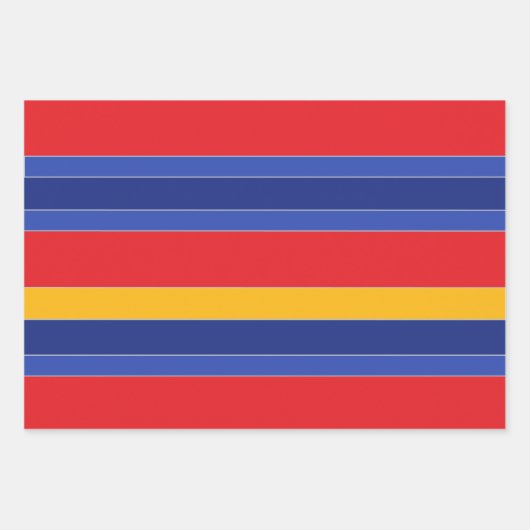 エレガントカラフルストライプ、赤い青の黄色と銀 ラッピングペーパーシート (正面3)