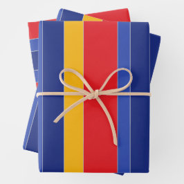 エレガントカラフルストライプ、赤い青の黄色と銀 ラッピングペーパーシート