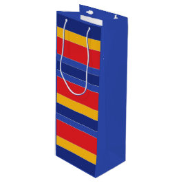 エレガントカラフルストライプ、赤い青の黄色と銀 ワインギフトバッグ