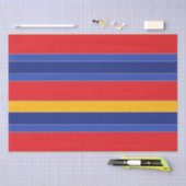 エレガントカラフルストライプ、赤い青の黄色と銀 薄葉紙 (クラフト)