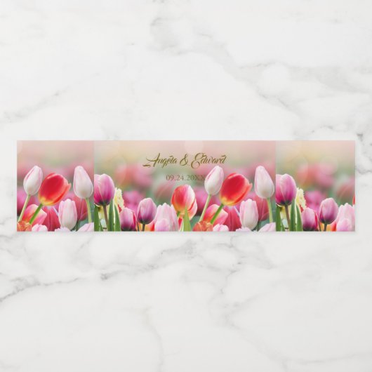 エレガントカラフルチューリ花模様結婚ズ ペットボトルラベル (シングルラベル)