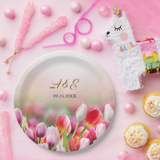 エレガントカラフルチューリ花模様結婚ズ ペーパープレート (パーティー)