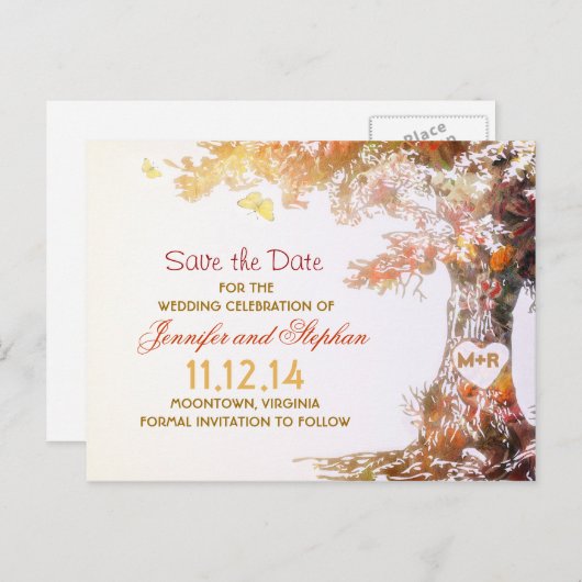 エレガントカラフルツリー日付はがきを保存 案内ポストカード (正面/裏面)