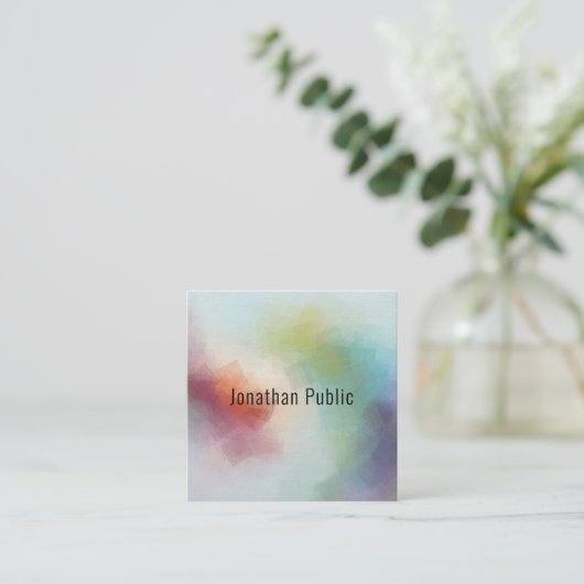 エレガントカラフルテンプレート抽象芸術アート スクエア名刺 (スタンド正面)