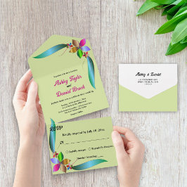 エレガントカラフルバラシャイニーフローラ結婚ズ オールインワン招待状