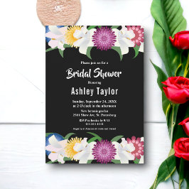 エレガントカラフルバラブラックフローラブライダルシャワー 招待状