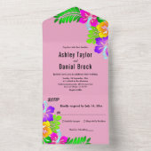 エレガントカラフルバラボホピンクフローラ結婚ズ オールインワン招待状 (内側)