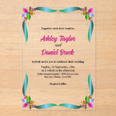 エレガントカラフルバラ光沢モダン結婚フローラ アクリル招待状 (正面)