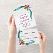 エレガントカラフルバラ光沢モダン結婚フローラ オールインワン招待状 (貼ってはがせる)