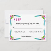 エレガントカラフルバラ光沢モダン結婚フローラ 出欠カード (正面)