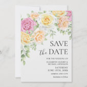 エレガントカラフルバラ結婚式の日付の保存 招待状 (正面)