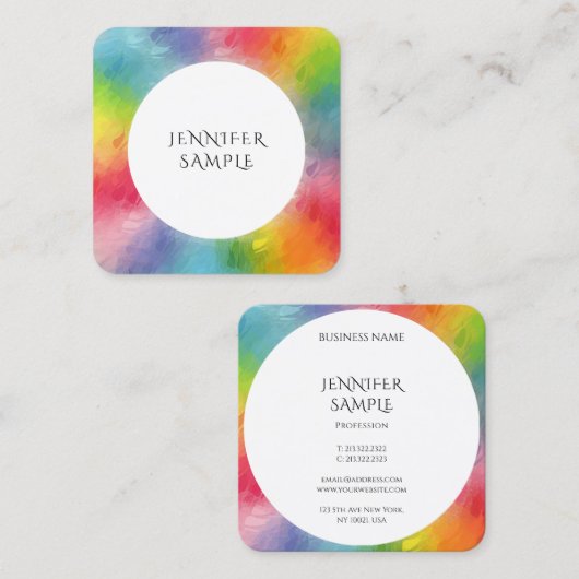エレガントカラフルパーソナライズされた抽象芸術テンプレート スクエア名刺 (正面/裏面)