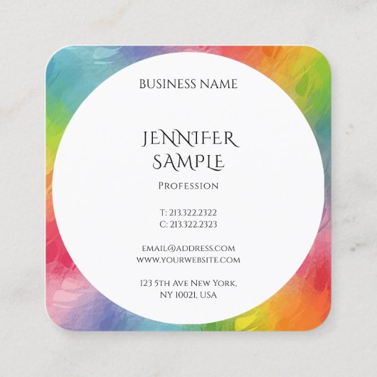 エレガントカラフルパーソナライズされた抽象芸術テンプレート スクエア名刺 (裏面)