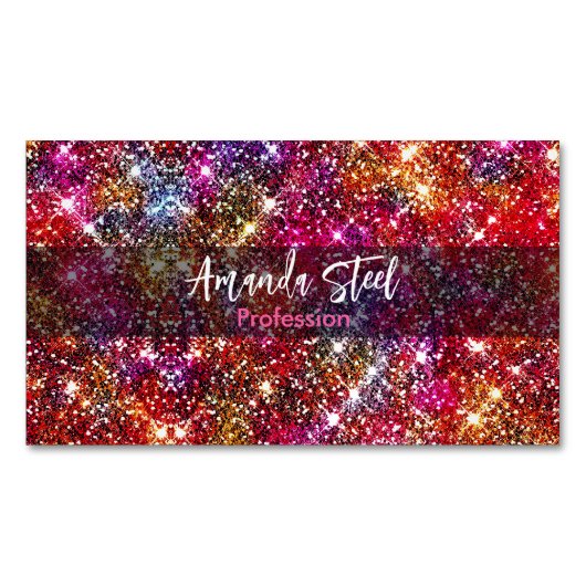 エレガントカラフルフェイクグリッターモノグラム マグネット名刺 (正面)
