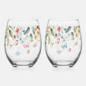 エレガントカラフルフローラドロップLママ&パパ ステムなしワイングラス (裏面)