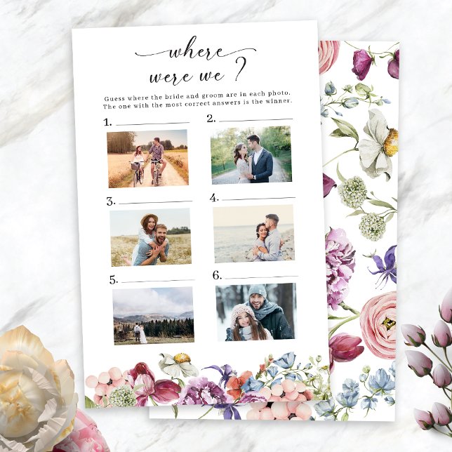 エレガントカラフルフローラブライダルシャワーゲーム (Elegant Colorful Floral Photo Where Were We Bridal Shower Game by Painted Paperie
)