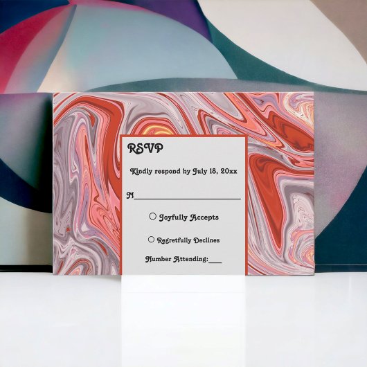 エレガントカラフルミニマルラバ抽象芸術結婚ズ 出欠カード