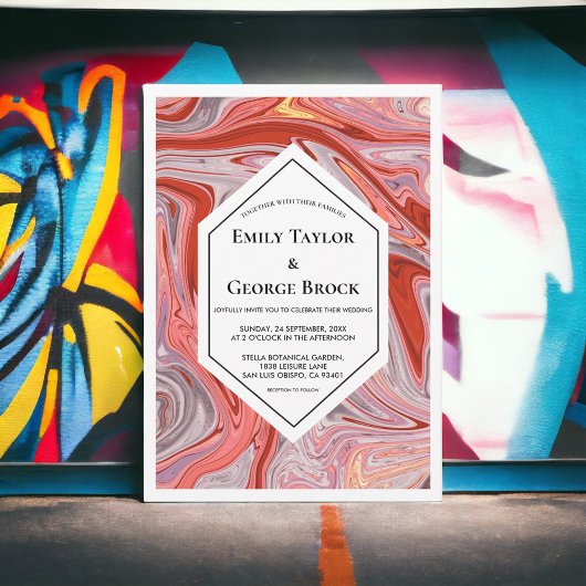 エレガントカラフルミニマルラバ抽象芸術結婚ズ 招待状