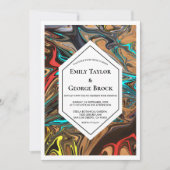 エレガントカラフルミニマル波抽象芸術結婚s 招待状 (正面)