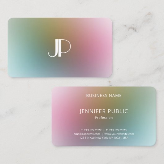 エレガントカラフルモダンモノグラム高級テンプレート 名刺 (正面/裏面)