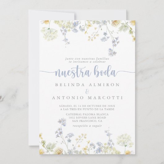 エレガントカラフルワイルドフラワーヌエストラ結婚ボダ 招待状 (正面)