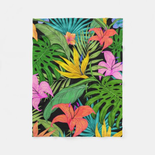 エレガントカラフル夏の熱帯フローラ葉 | フリースブランケット (正面)