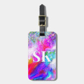 エレガントカラフル大理石アートグリッターホワイト ラゲッジタグ (正面縦)
