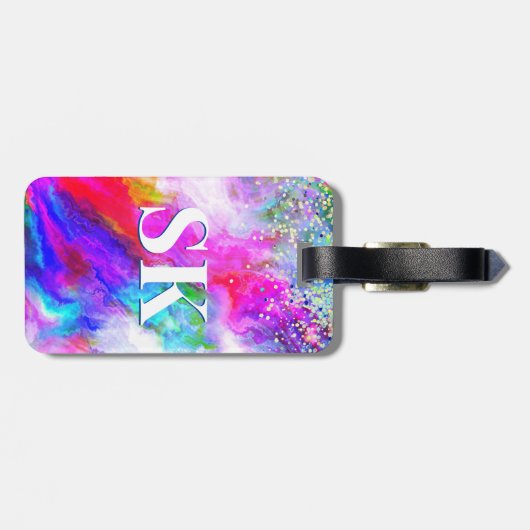 エレガントカラフル大理石アートグリッターホワイト ラゲッジタグ (裏面横)