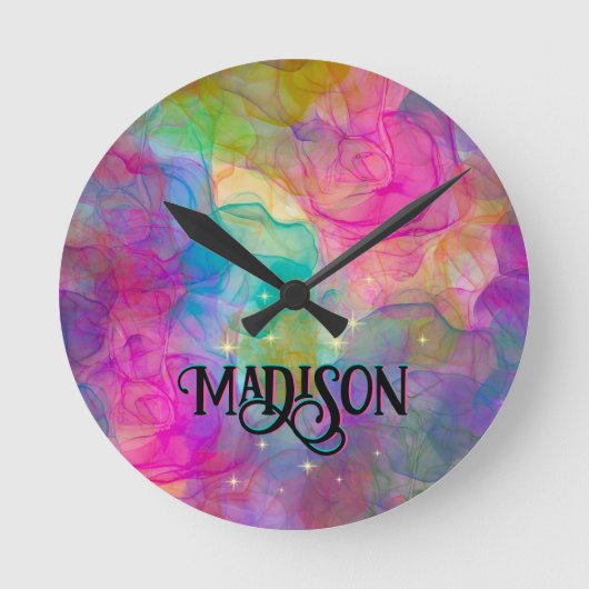 エレガントカラフル大理石アートモノグラム ラウンド壁時計 (正面)