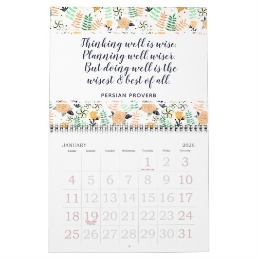 エレガントカラフル感動的引用文フローラ2022 カレンダー (1月 2026)
