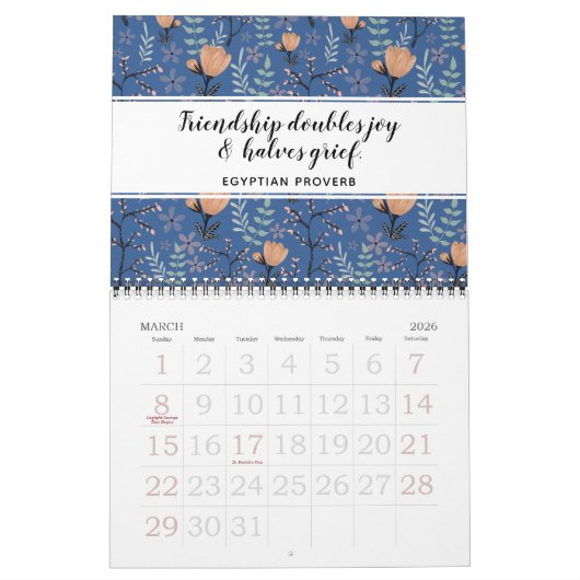 エレガントカラフル感動的引用文フローラ2022 カレンダー (3月 2026)