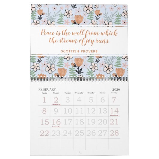 エレガントカラフル感動的引用文フローラ2022 カレンダー (2月 2026)