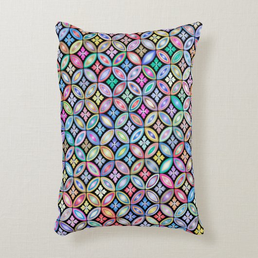 エレガントカラフル抽象芸術ステンドグラス模様 アクセントクッション (正面(垂直))