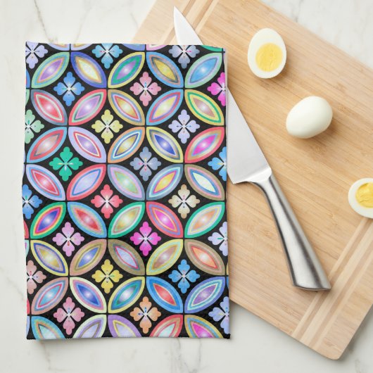 エレガントカラフル抽象芸術ステンドグラス模様 キッチンタオル (四つ折り)