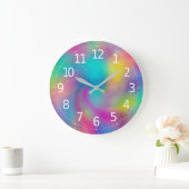 エレガントカラフル抽象芸術レインボーグリッターアートワーク ラージ壁時計 (ホーム)
