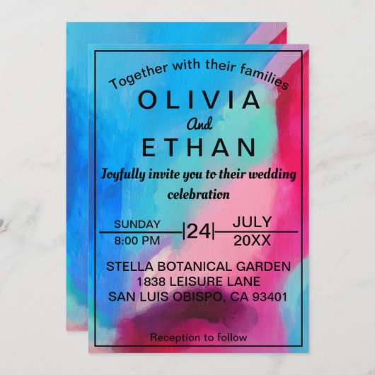 エレガントカラフル抽象芸術結婚式招待状 招待状 (正面/裏面)