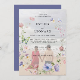 エレガントカラフル春の結婚写真 招待状